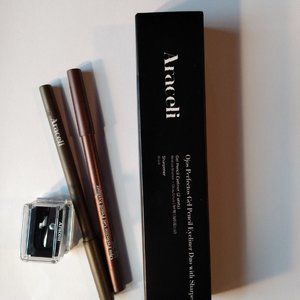ARACELI Gel Pencil Eyeliner Duo + Sharpener in Bronze & Olive Full Size